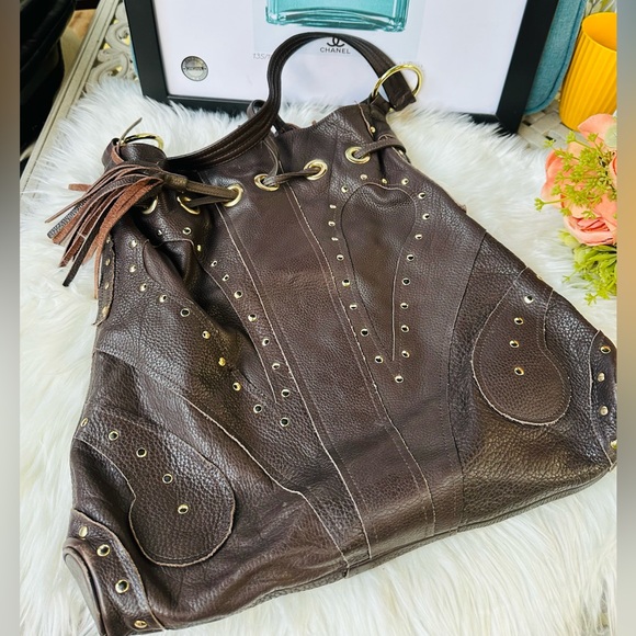 Bulga Brown Leather Drawstring Bag - Picture 7 of 11